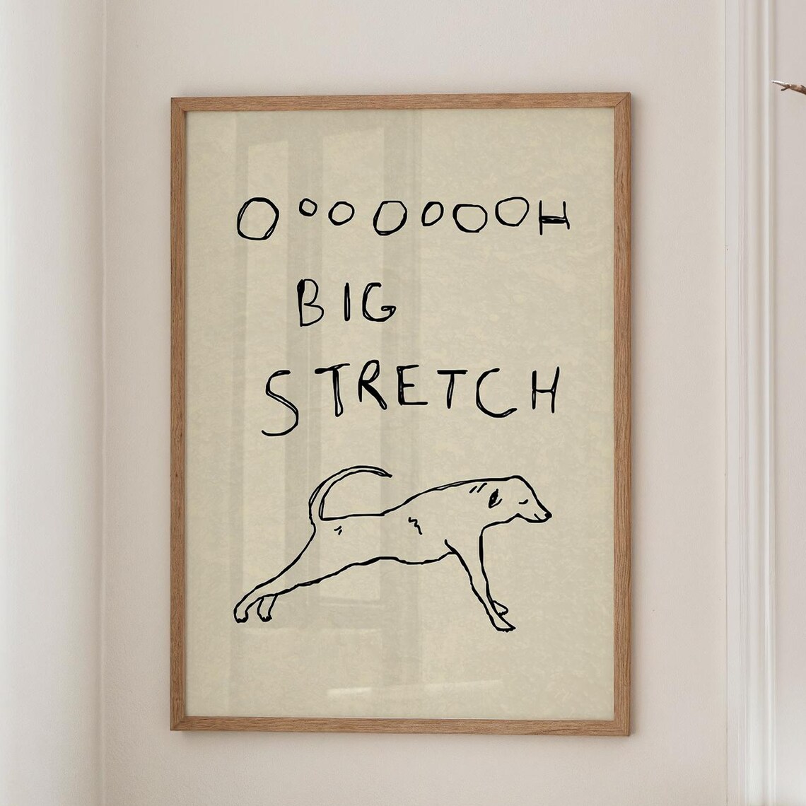 Ooh Big Stretch Funny Dog Line Drawing Minimal Pet Art Poster