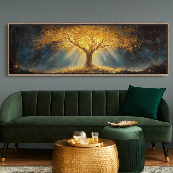 Golden Tree Of Light, Mystical Forest Art Print