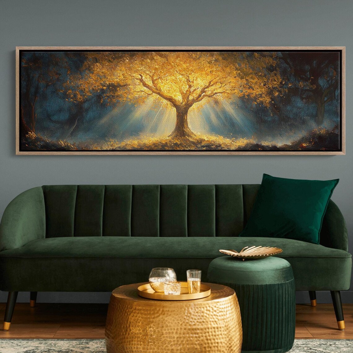 Golden Tree Of Light, Mystical Forest Art Print