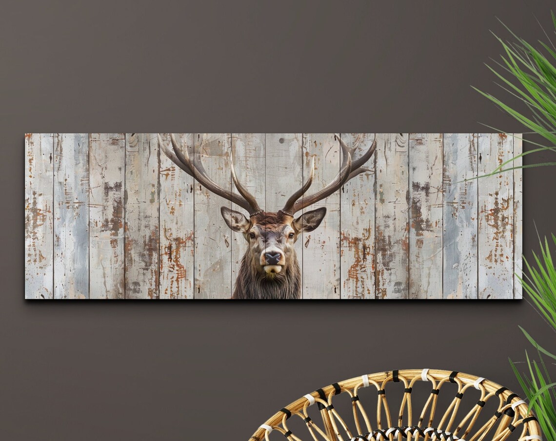 Deer Rustic Cabin Art, Vintage Panoramic Poster