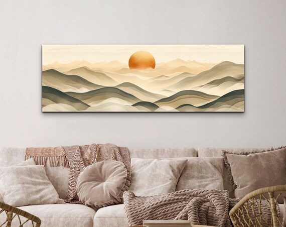 Panoramic Mid Century Modern Boho Sunrise Geometric Wall Art Print