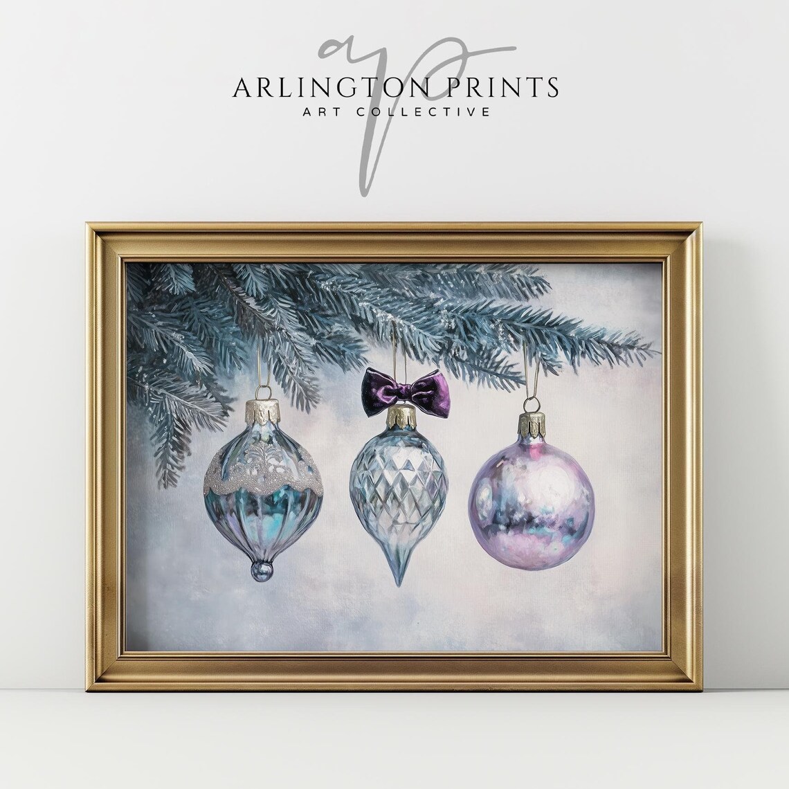 Vintage Blue Ornaments, Christmas Wall Art Print