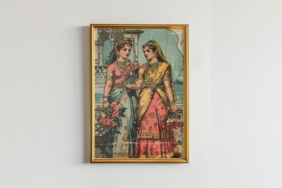 Vintage Indian Painting Indian Mughal Inspired Art Work Wall Art Traditional Indian Indian Woman Painting