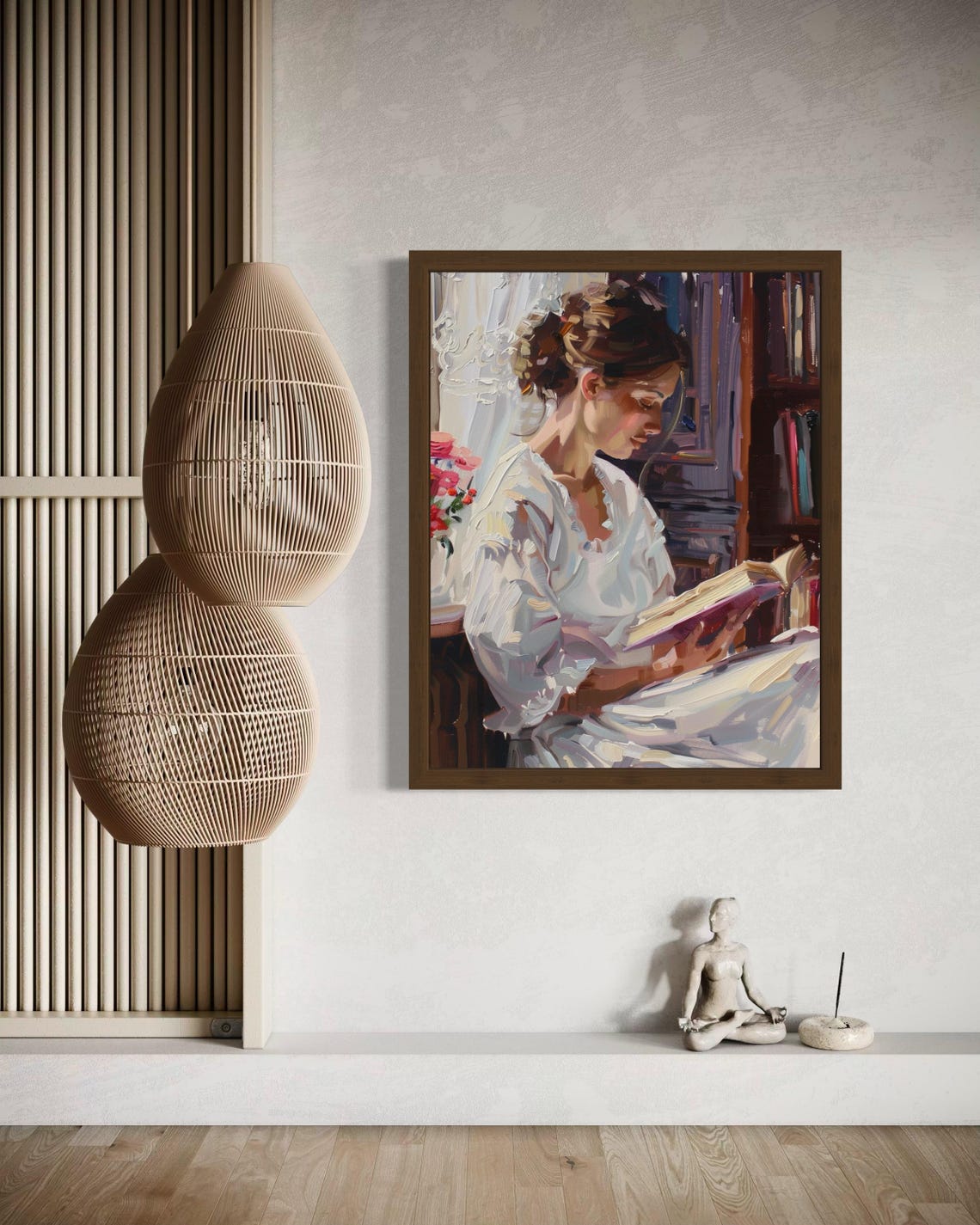Woman Reading In White Dress Impressionist Library Oil Art Poster - Image 7