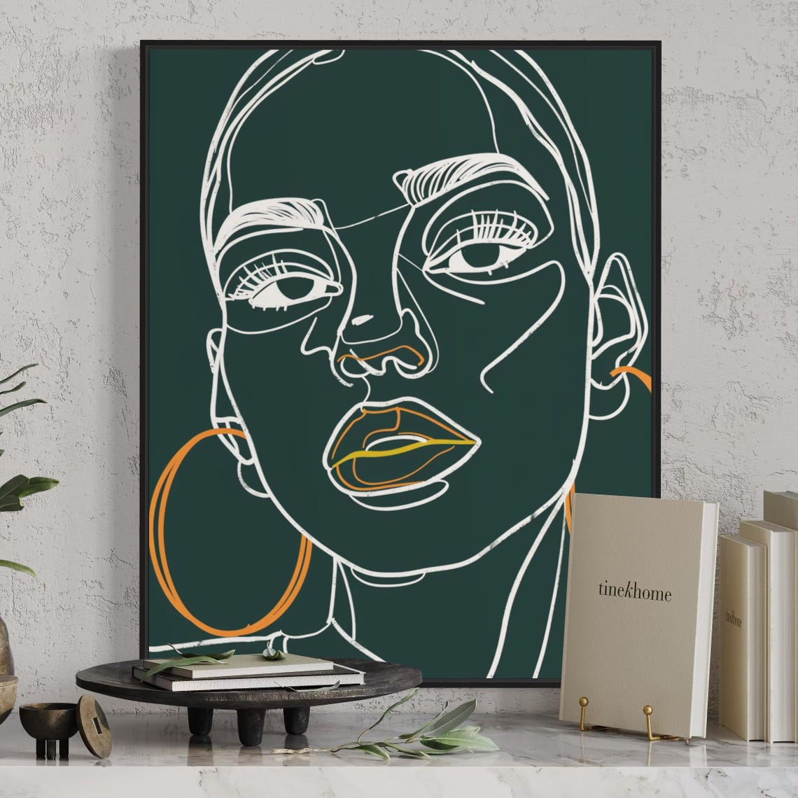 One Line Drawing Black Woman Face With Orange Hoop Earrings Poster