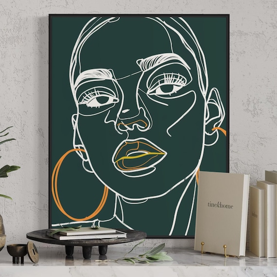 One Line Drawing Black Woman Face With Orange Hoop Earrings Poster