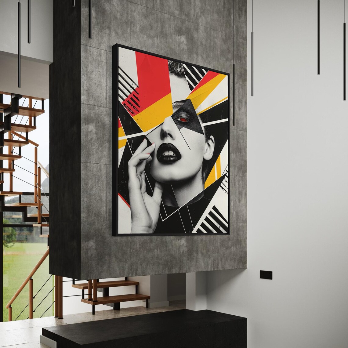 Black and White Fashion Portrait With Bold Red Geometric Shards Poster - Image 7