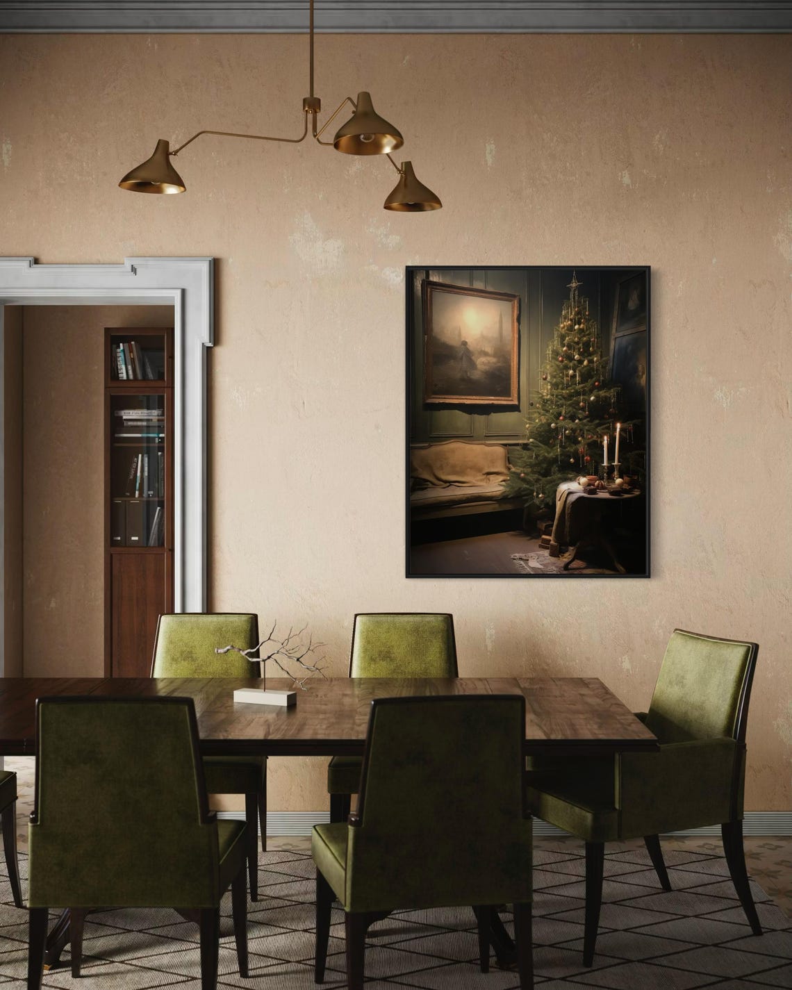 Cozy Christmas Room Tree Candlelight Moody Vintage Interior Wall Art - Image 7