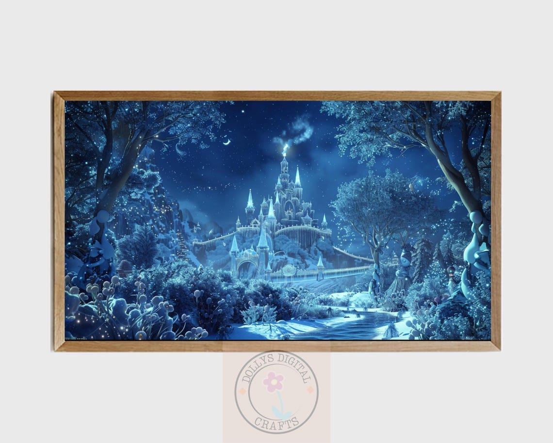 Magical Winter Castle Snowy Forest Night Scene Christmas Poster
