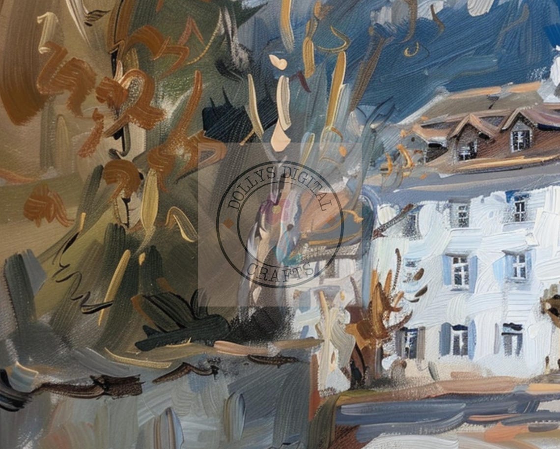White Alpine Town Building Snowy Mountain Street Painting Poster - Image 5