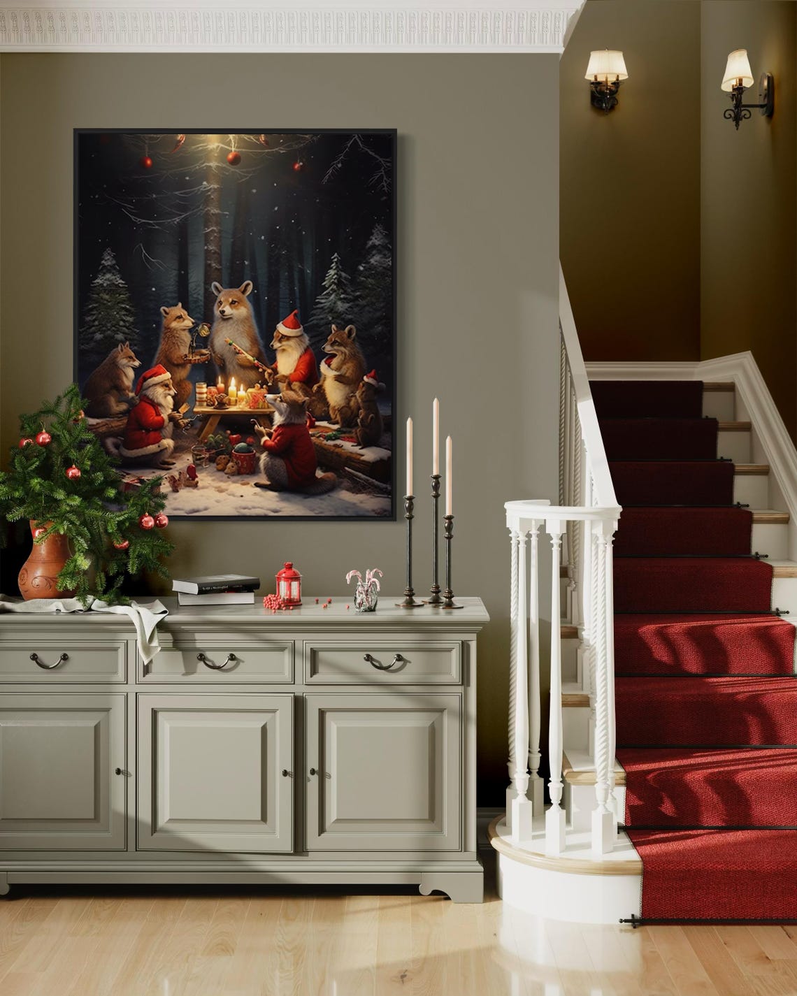 Woodland Animals Christmas Party Cozy Holiday Forest Scene Poster - Image 3