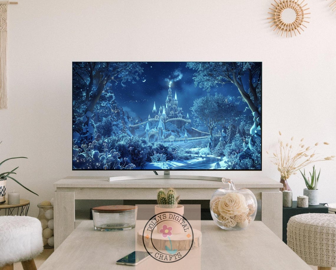 Magical Winter Castle Snowy Forest Night Scene Christmas Poster - Image 3