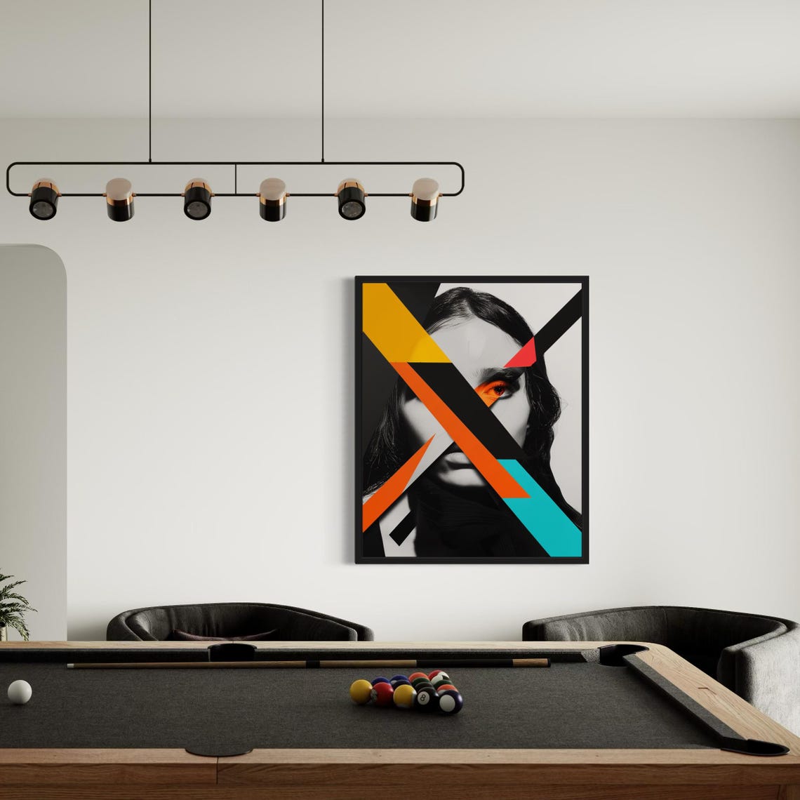 Abstract Geometric Stripes Woman Face Graphic Modern Poster Home Decor - Image 3