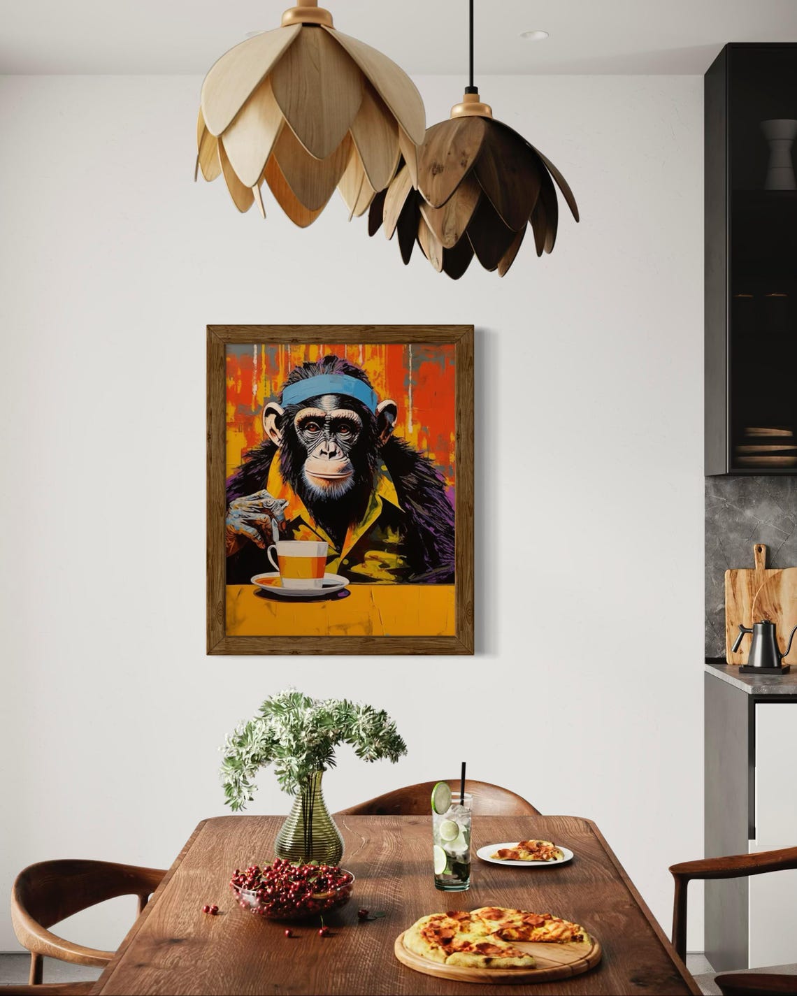 Chimpanzee Wearing Headband Drinking Tea Pop Art Animal Poster - Image 5