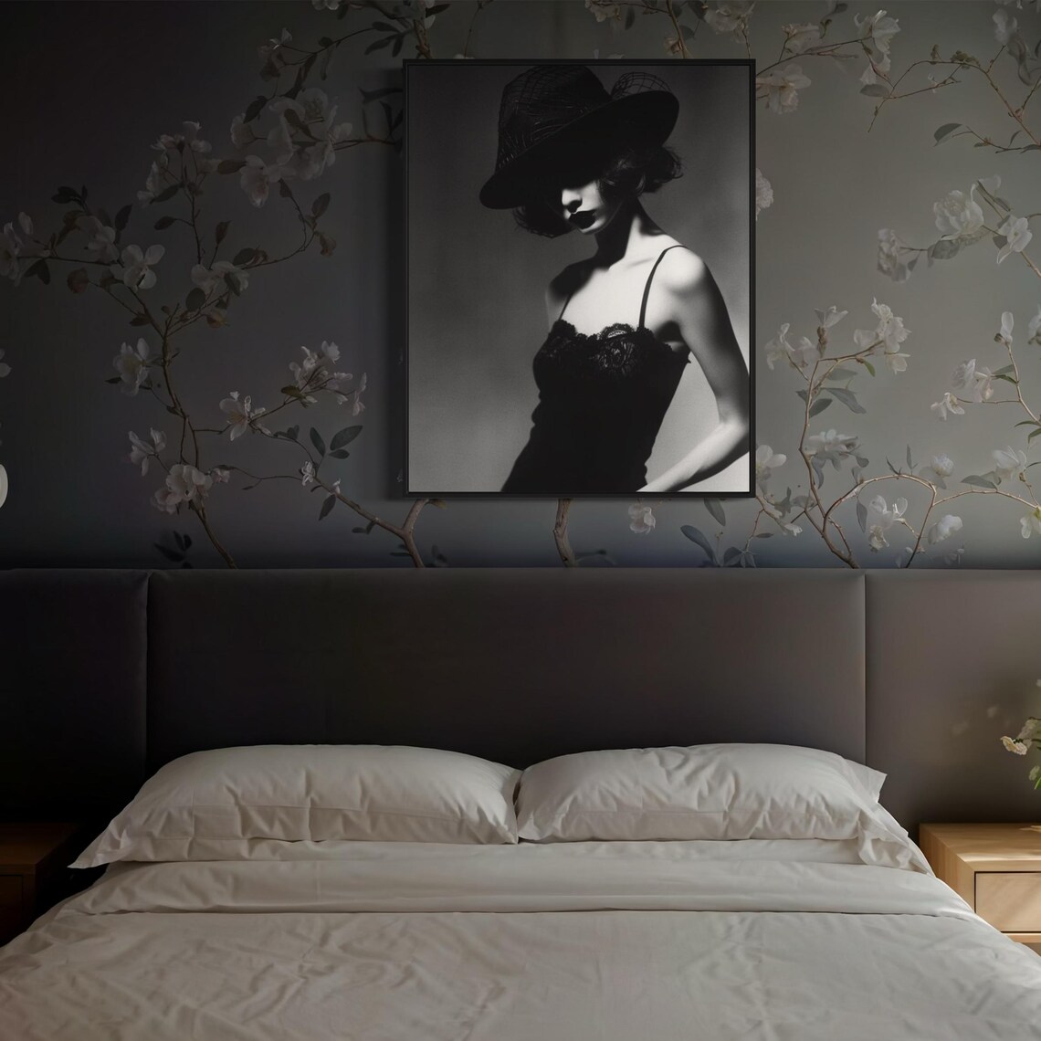 Black and White Woman in Hat and Black Lace Dress Glamour Poster - Image 7
