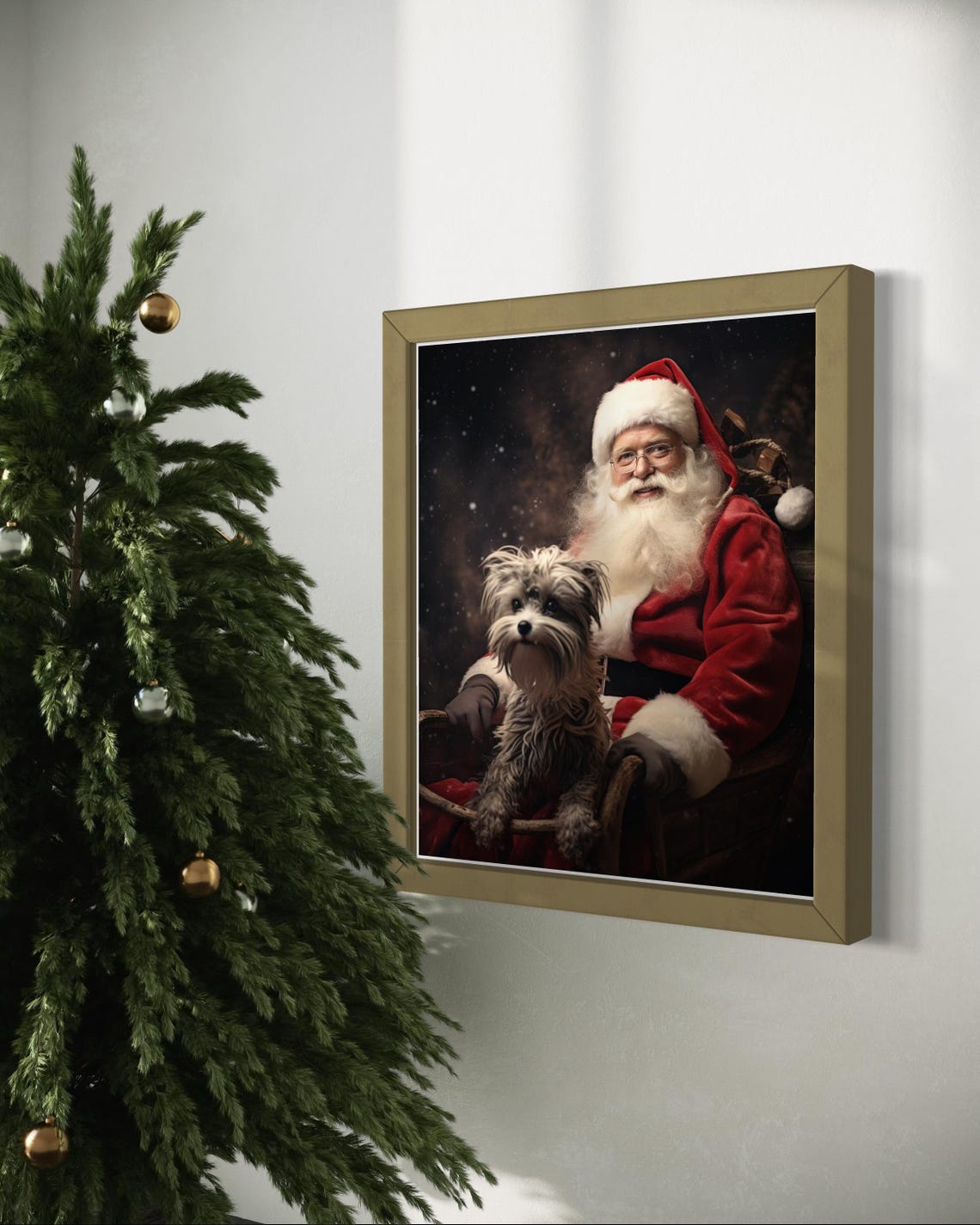 Santa Claus Christmas Art Print Holiday Wall Decor With Dog Santa Sleigh Photo Festive Christmas Photography Art - Image 2