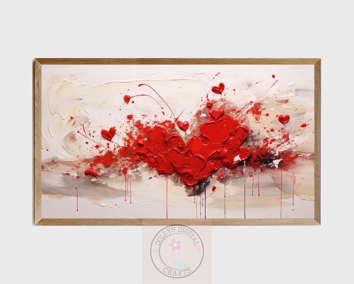 Abstract Red Hearts Impasto Splash Passion Love Art Poster Home Decor