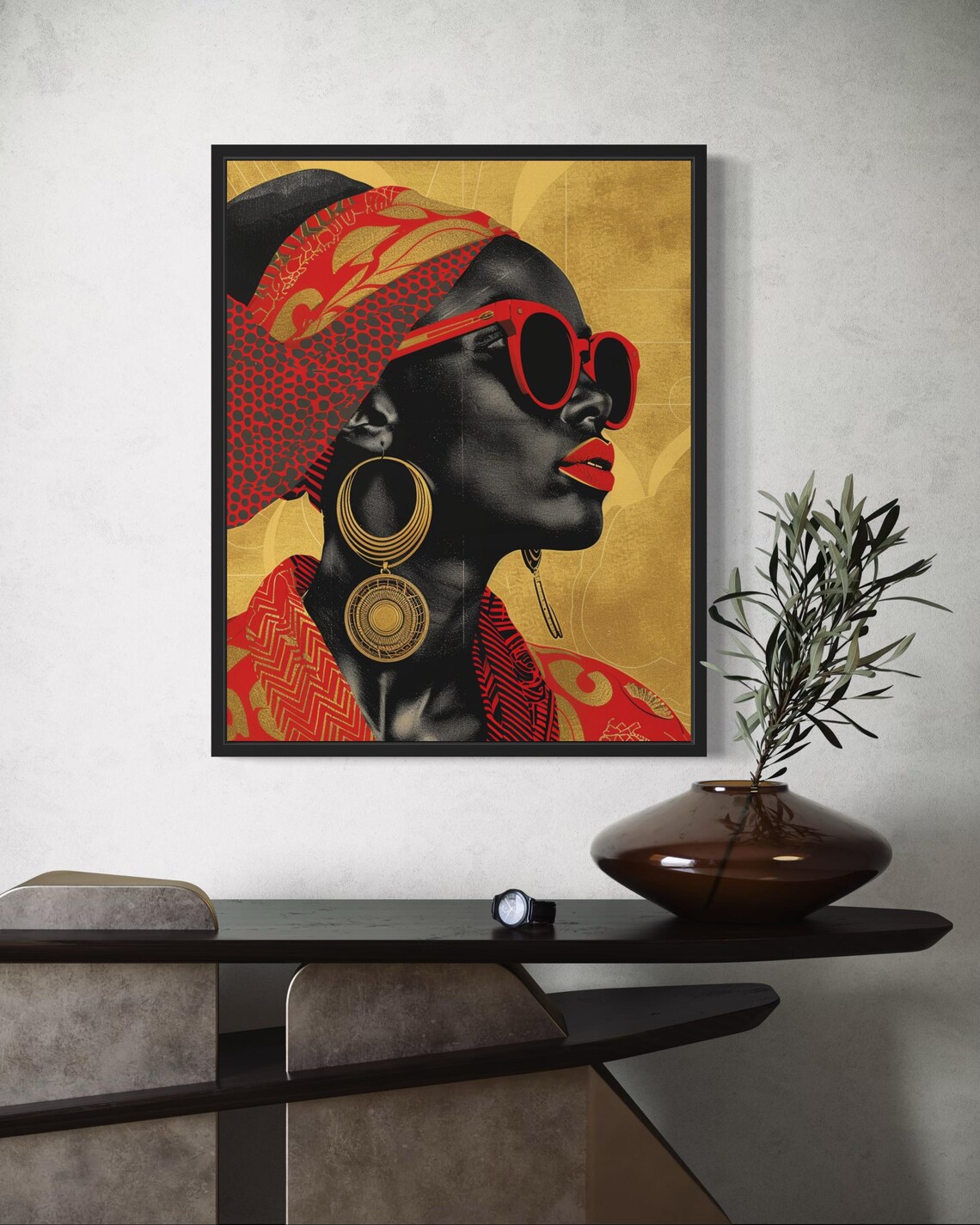 African Woman Red Sunglasses Profile Gold Jewelry Power Poster - Image 7