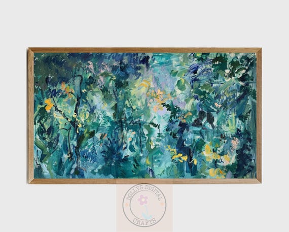 Abstract Green Garden Painting Frame Tv Art Vibrant Nature Inspired Decor Lush Tropical Wall Art