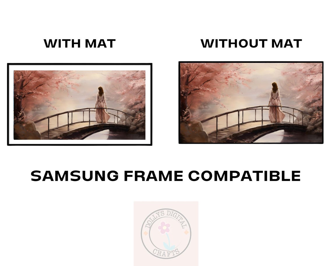 Woman Bridge Cherry Blossom Misty Lake Dreamy Calm Poster Home Decor - Image 6