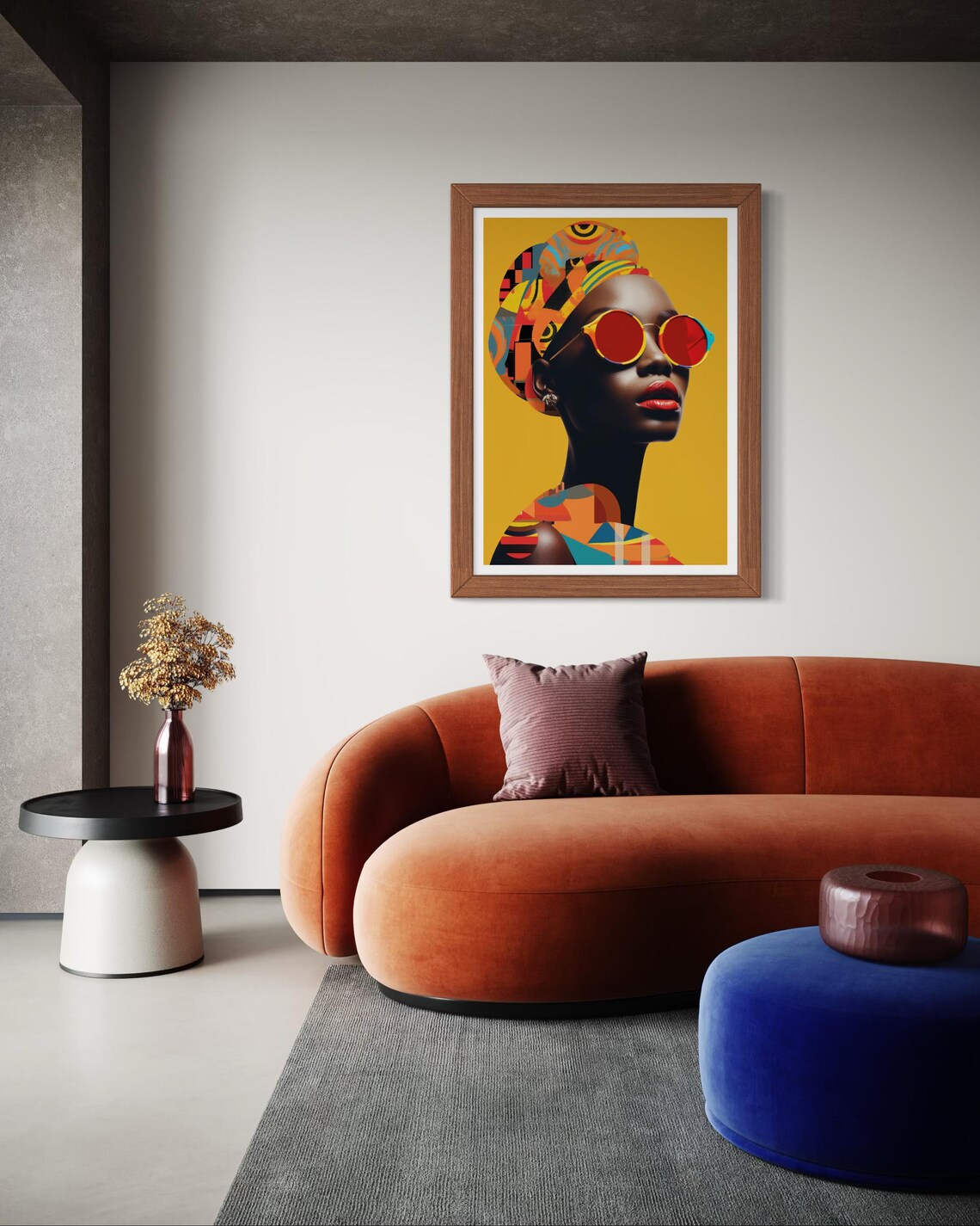 African Woman Red Sunglasses Headwrap Mustard Pop Art Portrait Poster - Image 7