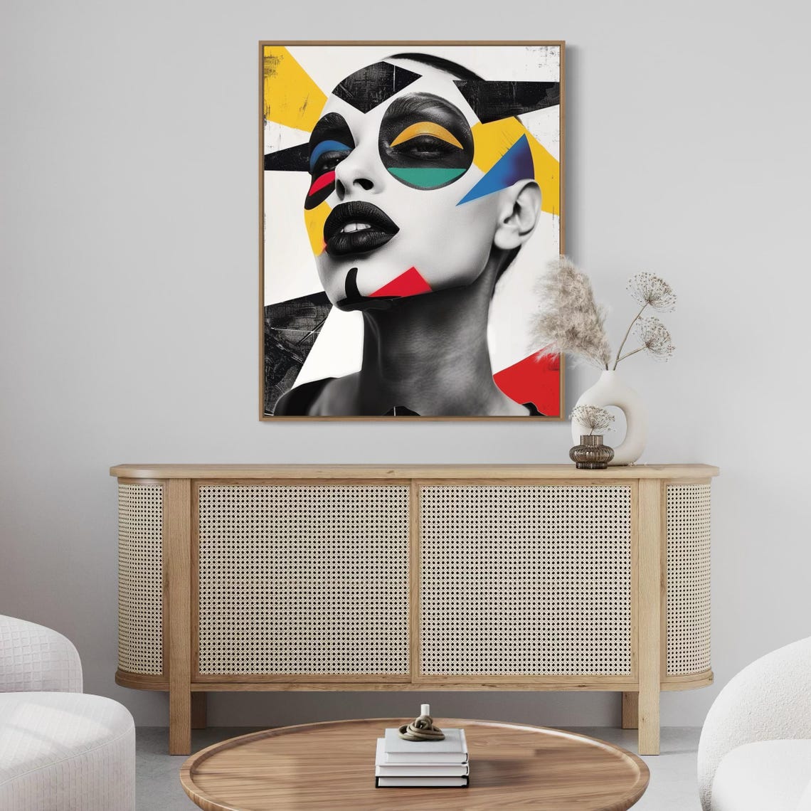 Modern Abstract Portrait Art Print Geometric Face Wall Decor Bold Pop Art Print In Black White And Color - Image 2