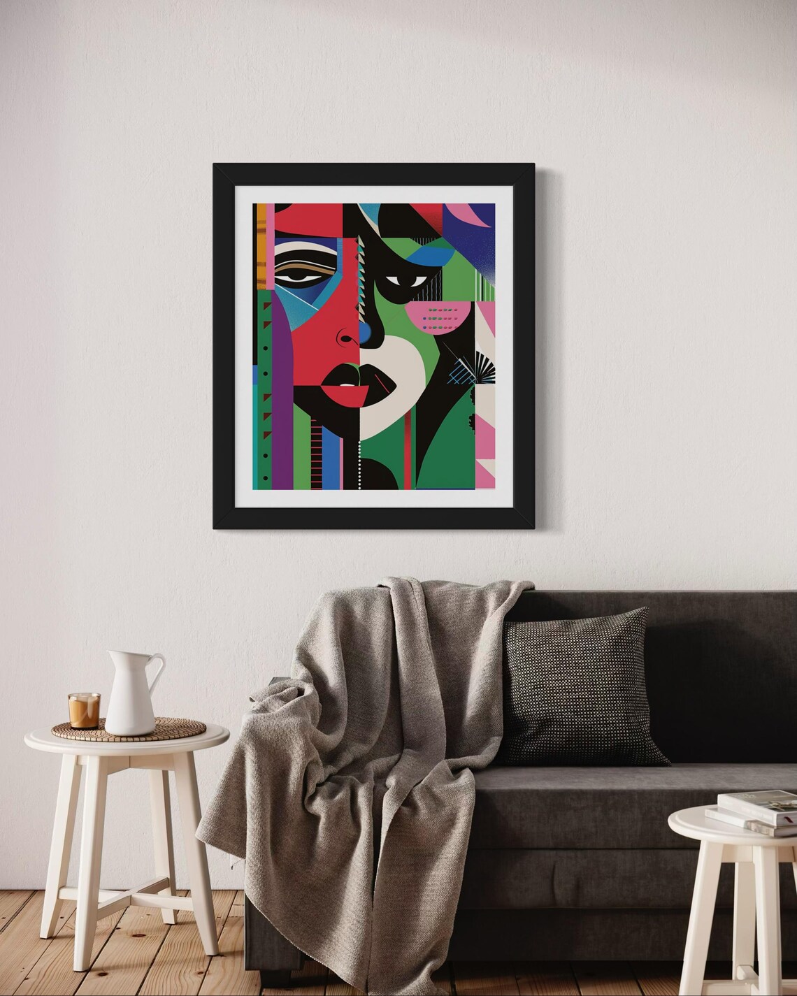 Colorful Abstract Geometric Face Cubist Style Modern Art Wall Print - Image 3