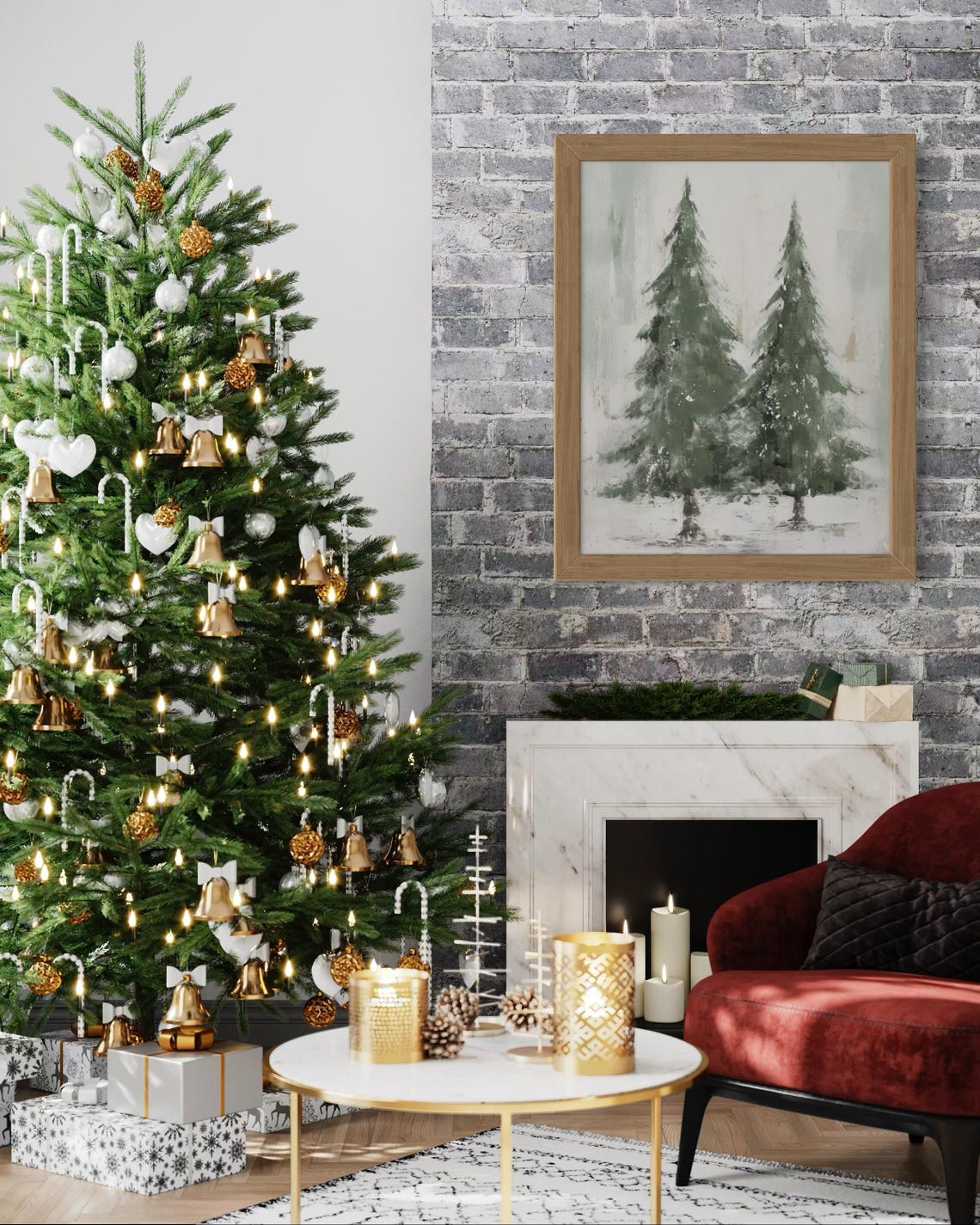 Two Snowy Evergreen Christmas Trees Rustic Winter Forest Poster - Image 6