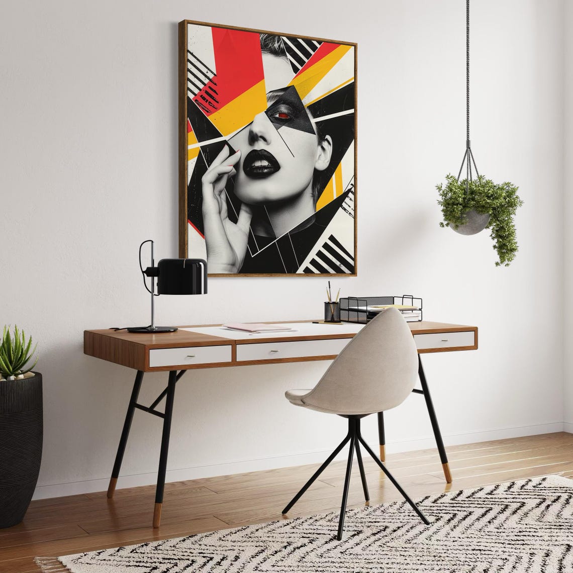 Black and White Fashion Portrait With Bold Red Geometric Shards Poster - Image 5