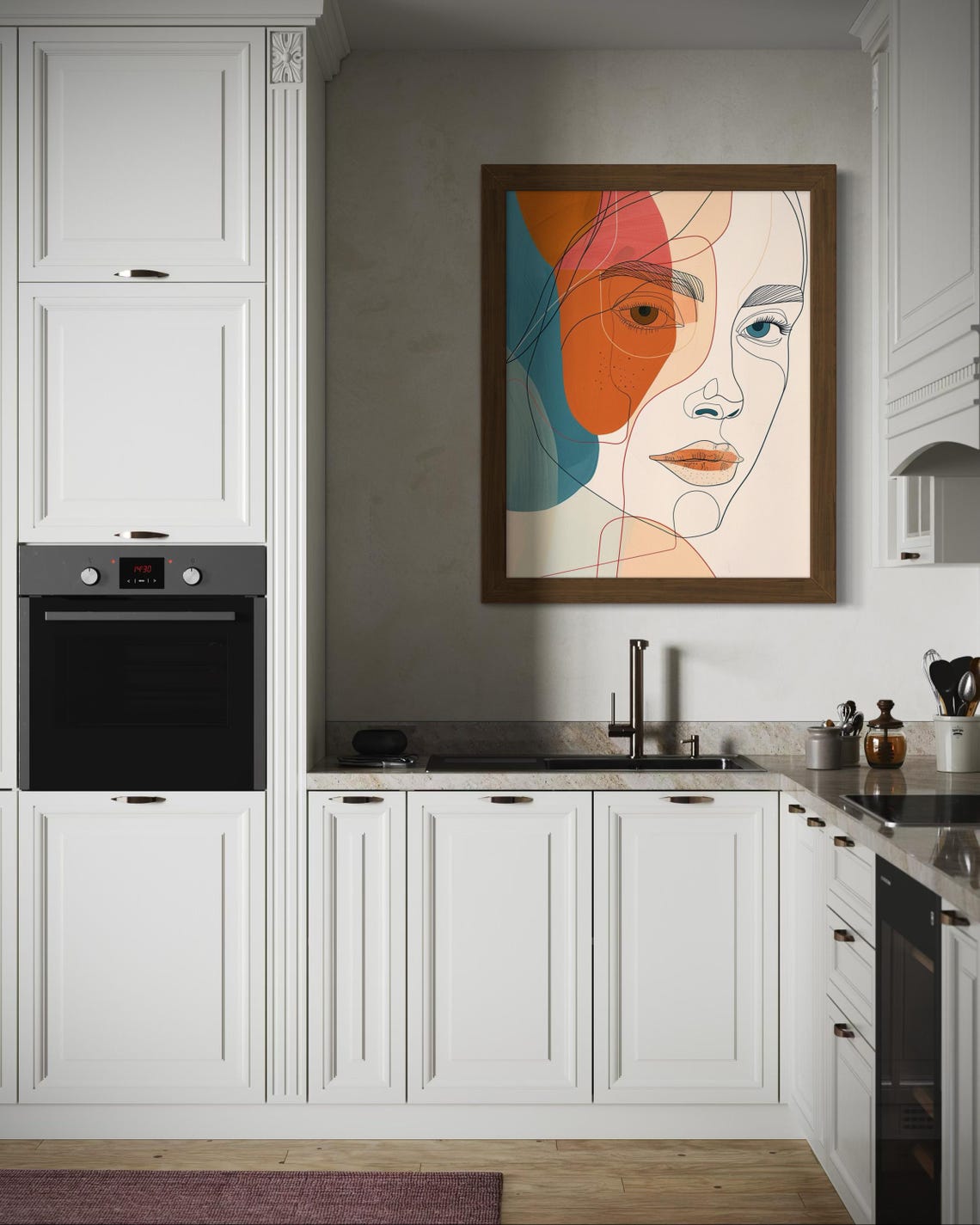 Line Art Woman Face Orange Teal Color Blocks Modern Portrait Poster - Image 5