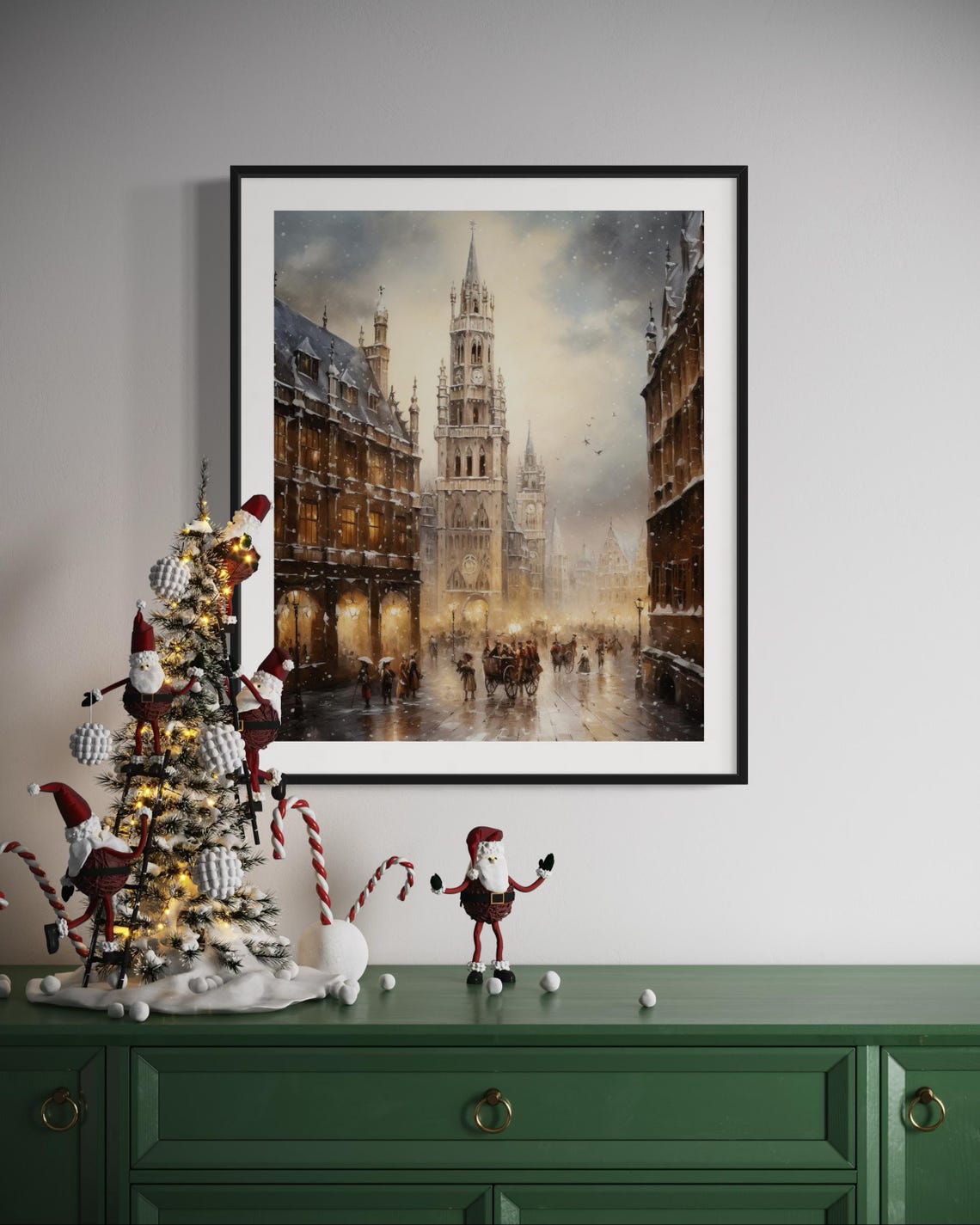 Snowy Old European City Gothic Cathedral Winter Street Scene Poster - Image 3
