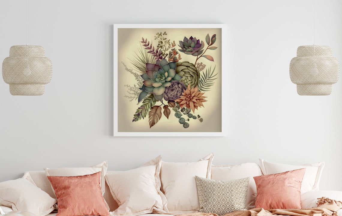 Autumn Toned Succulents Bouquet Warm Brown Botanical Art Poster - Image 5