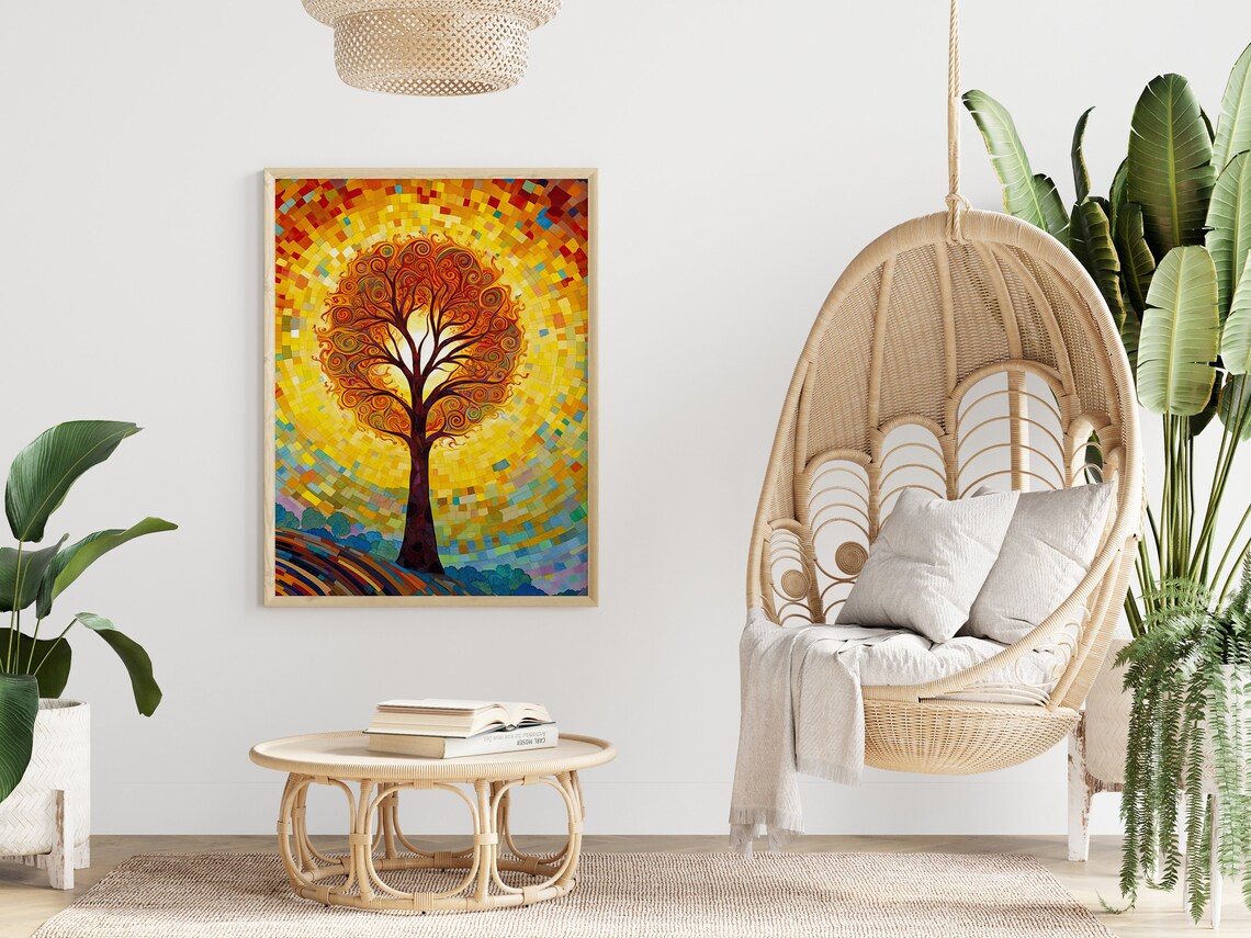 Swirling Tree of Life Mosaic Golden Sun Art Deco Style Poster - Image 4
