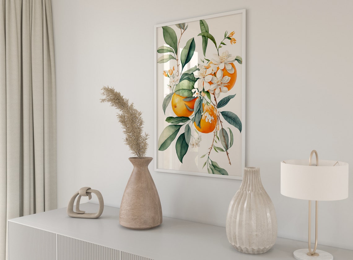 Orange Branch With Blossoms Botanical Watercolor Kitchen Art Poster - Image 5