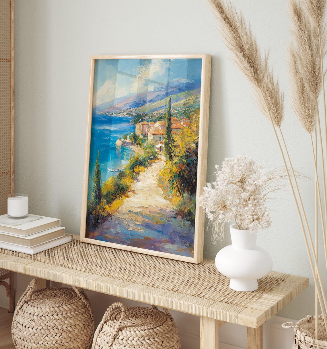 Italian Coastal Town Cypress Path Blue Sea Impressionist Poster - Image 5