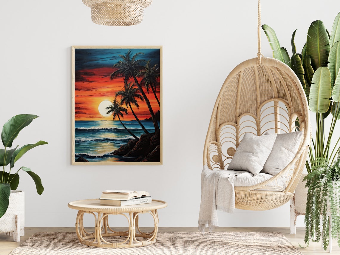 Tropical Sunset Palm Trees Ocean Waves Vibrant Beach Art Print - Image 4