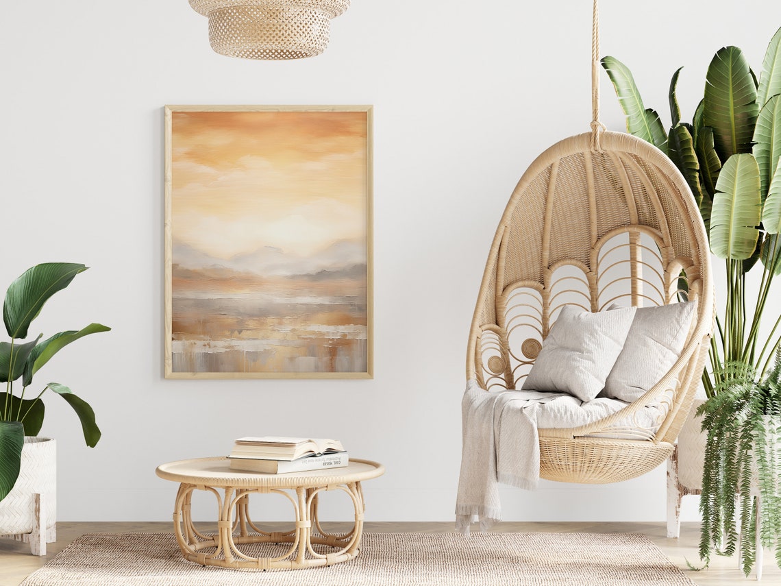 Soft Beige Peach Abstract Sunrise Misty Horizon Minimalist Poster - Image 4