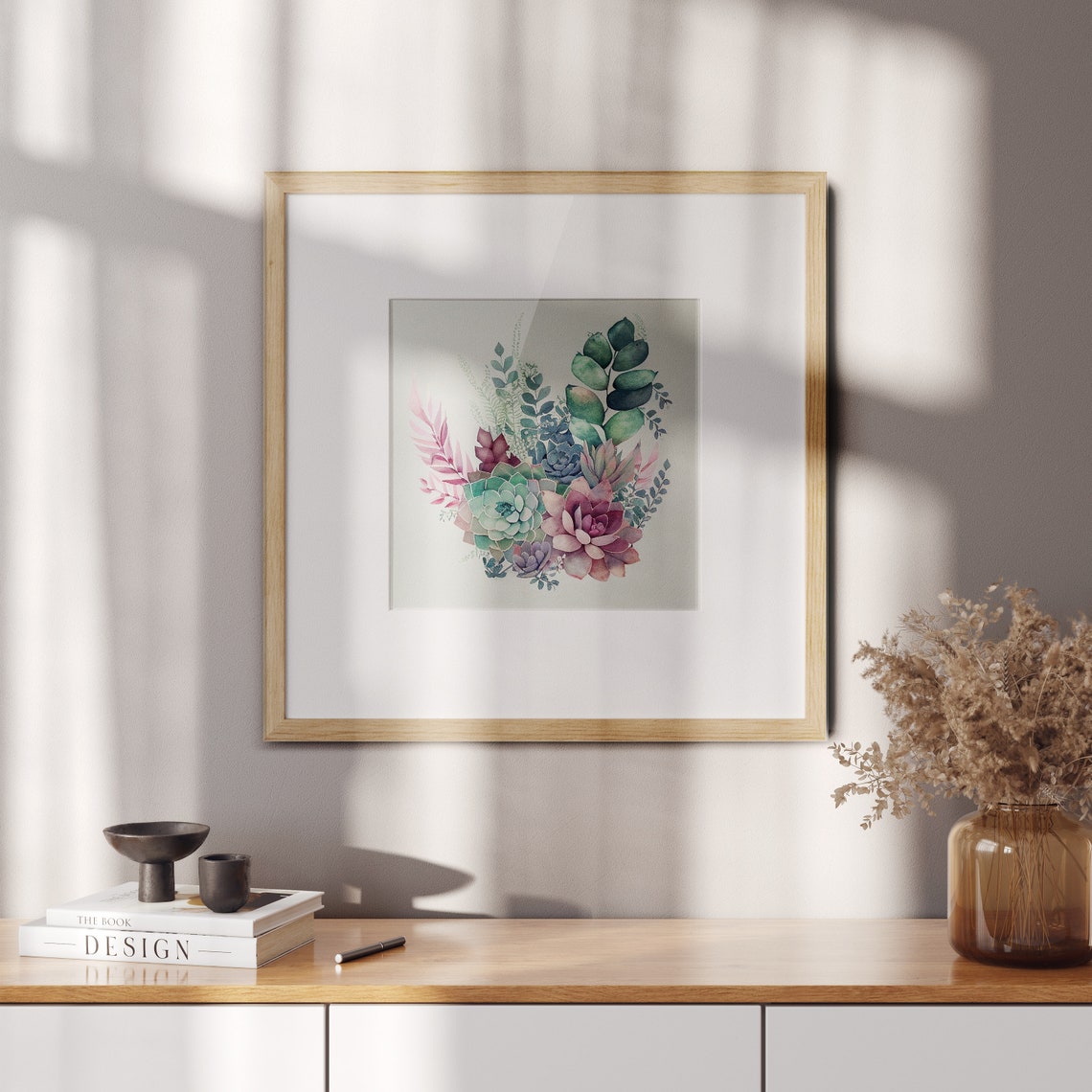 Watercolor Succulents and Eucalyptus Botanical Arrangement Art Print - Image 2