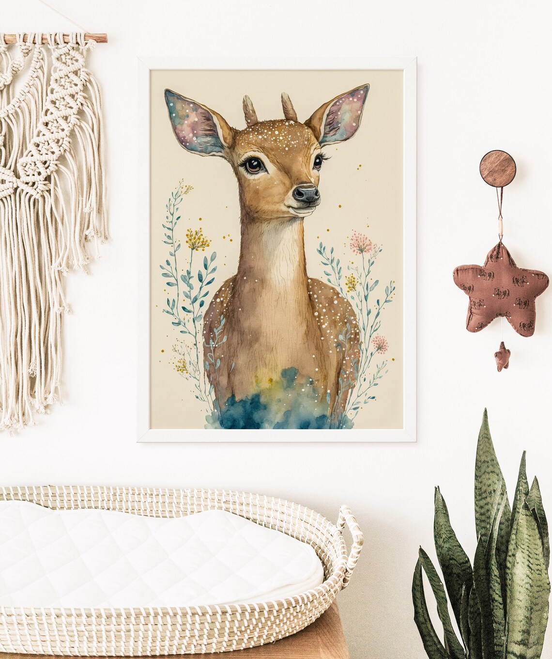 Watercolor Baby Deer Fawn Wildflowers Cute Nursery Art Poster - Image 5