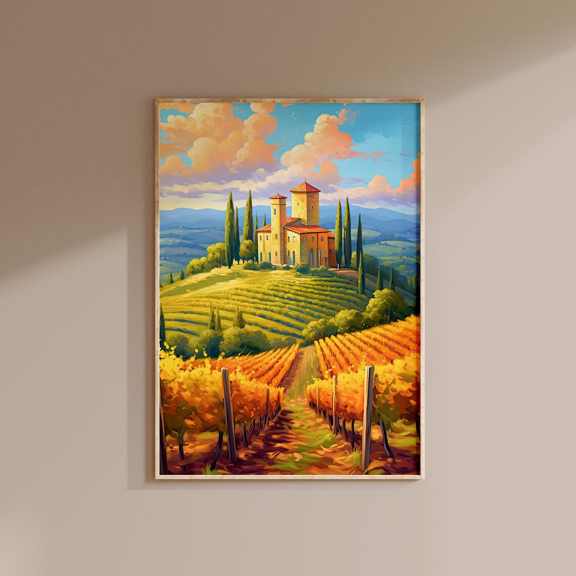Tuscan Hilltop Villa Golden Vineyards Cypress Trees Art Print - Image 2