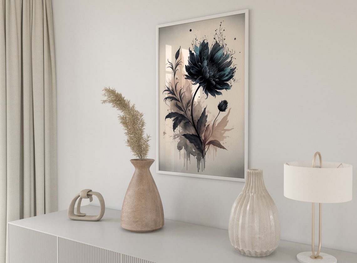 Black Watercolor Flower Dramatic Ink Splatter Moody Art Poster - Image 5