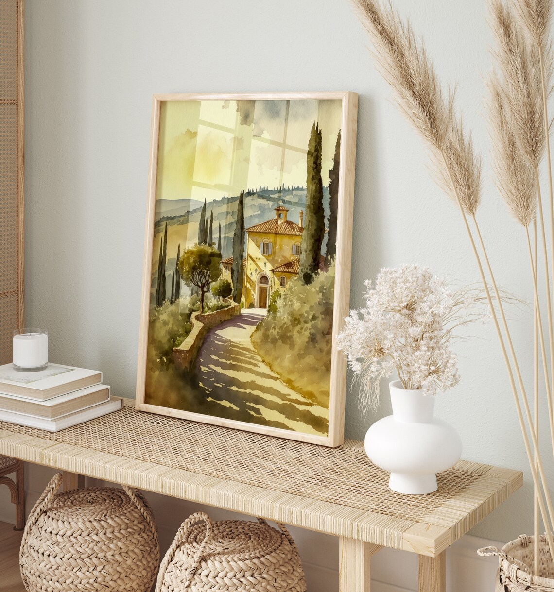 Tuscan Villa Cypress Path Golden Watercolor Italy Landscape Poster - Image 5