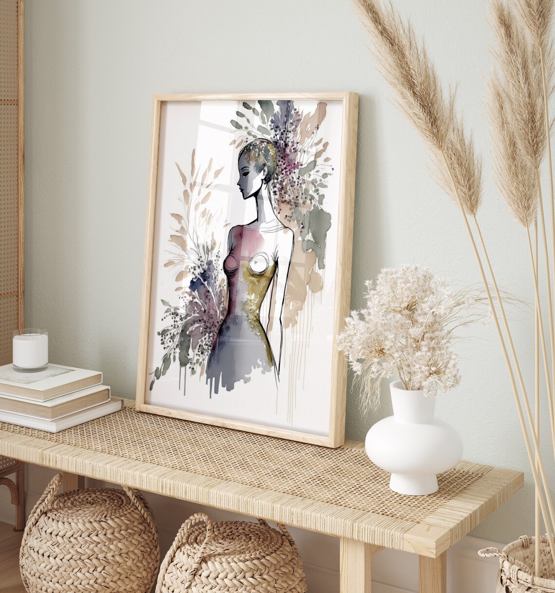 Female Wall Art Print Natural Beauty Boho Housewarming Gift For Her Beautiful Woman Watercolour Floral Living Room Decor Flowers Painting - Image 5