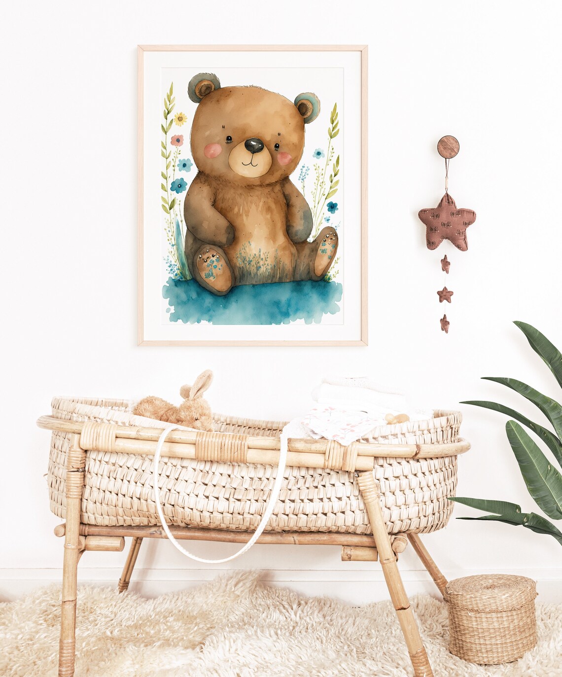 Watercolor Baby Bear Wildflowers Cute Nursery Animal Art Poster - Image 2