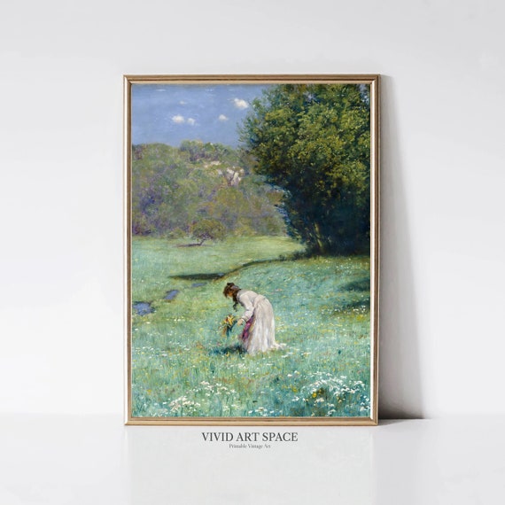 Forest Meadow Vintage Art Print Rustic Country Painting Spring Wildflowers Landscape Poster Printable Wall Art