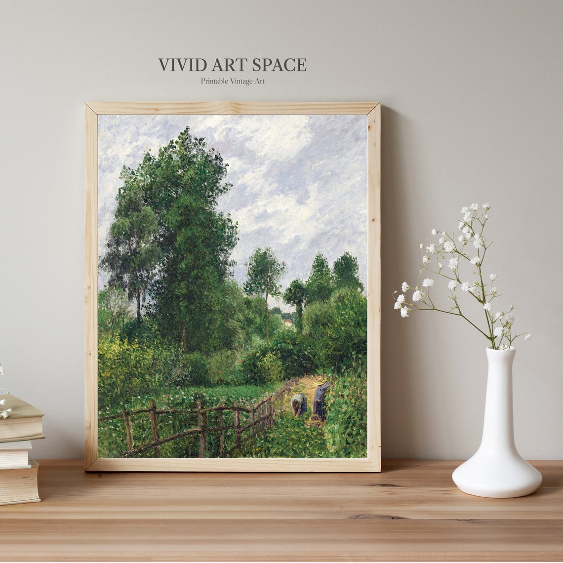 Poplar Trees Gray Sky Moody Impressionist Landscape Vintage Print - Image 2