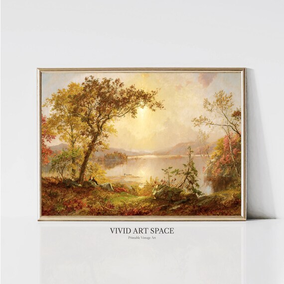 Golden Autumn River Valley Landscape Vintage Fall Nature Poster