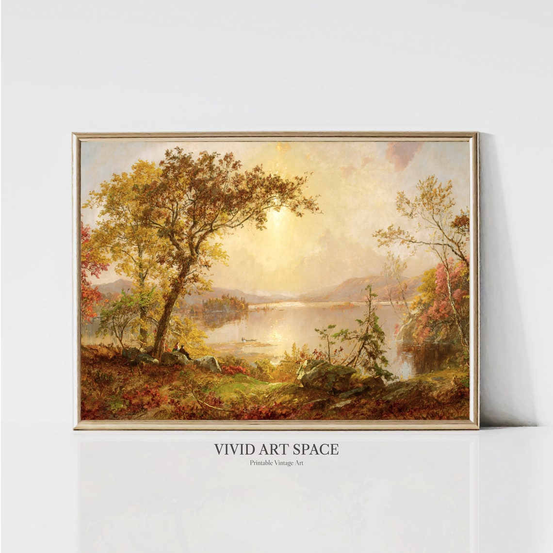 Golden Autumn River Valley Landscape Vintage Fall Nature Poster