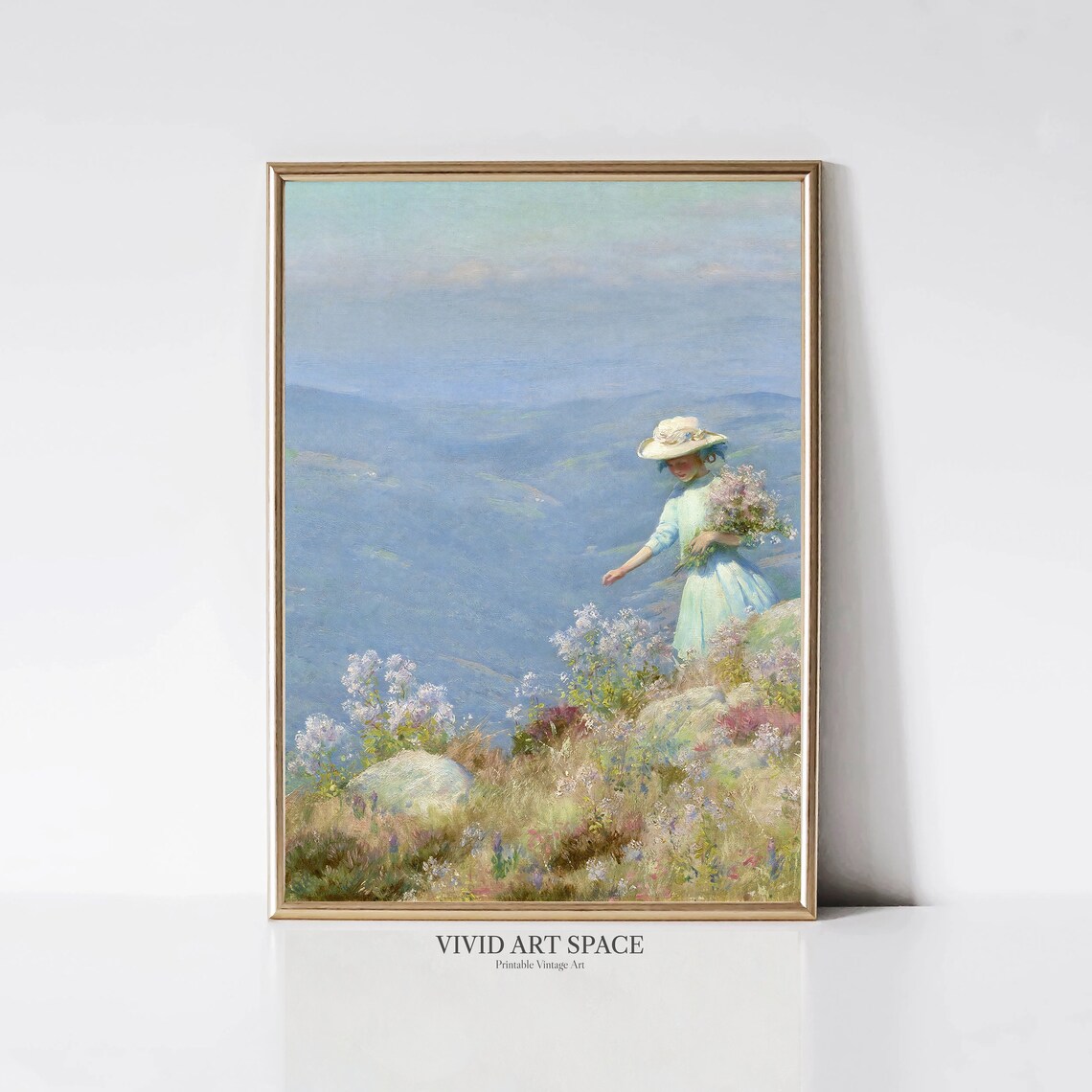 Gathering Wildflowers Breezy Hilltop Impressionist Vintage Print - Image 3