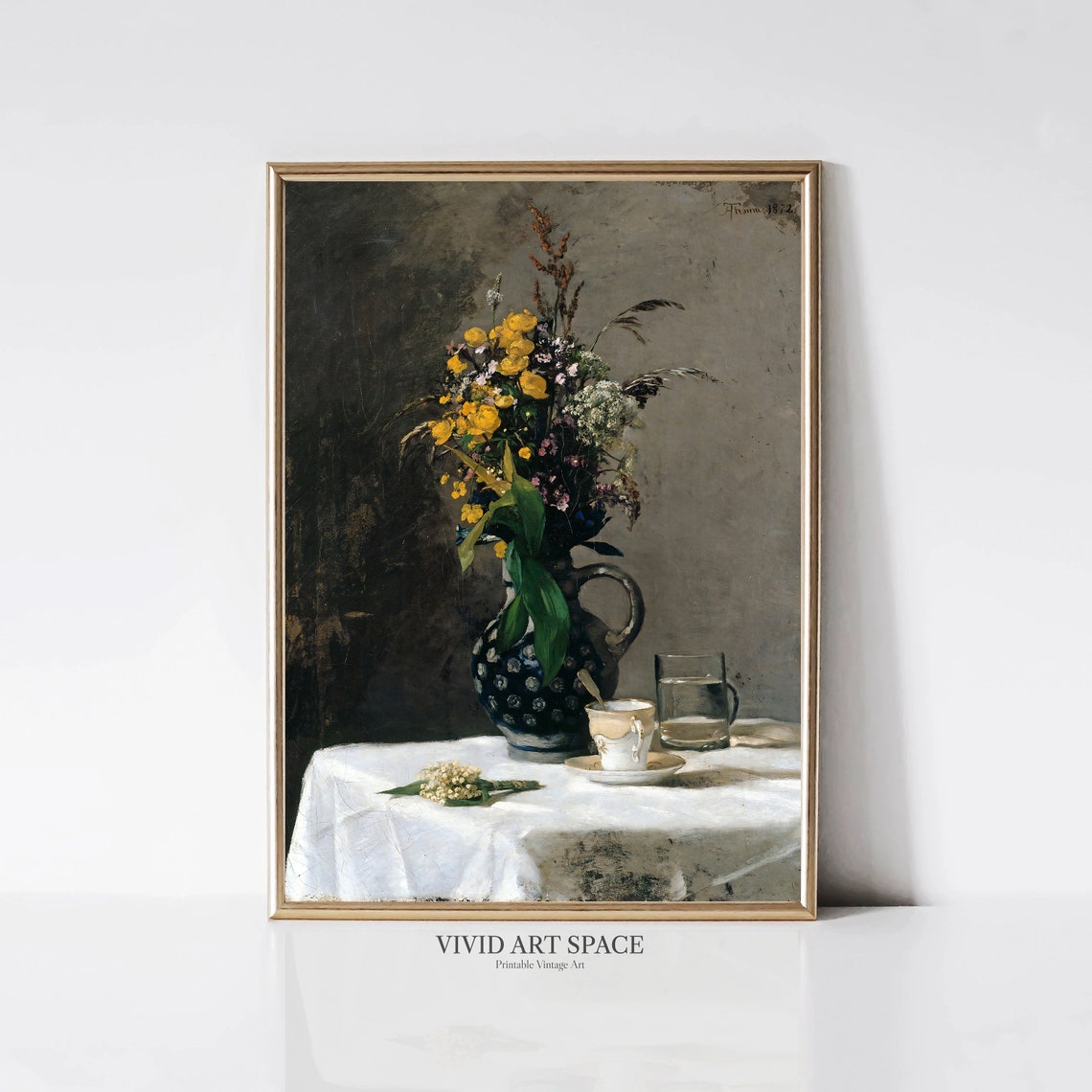 Wildflower Bouquet In Ceramic Jug Vintage Still Life Art Print